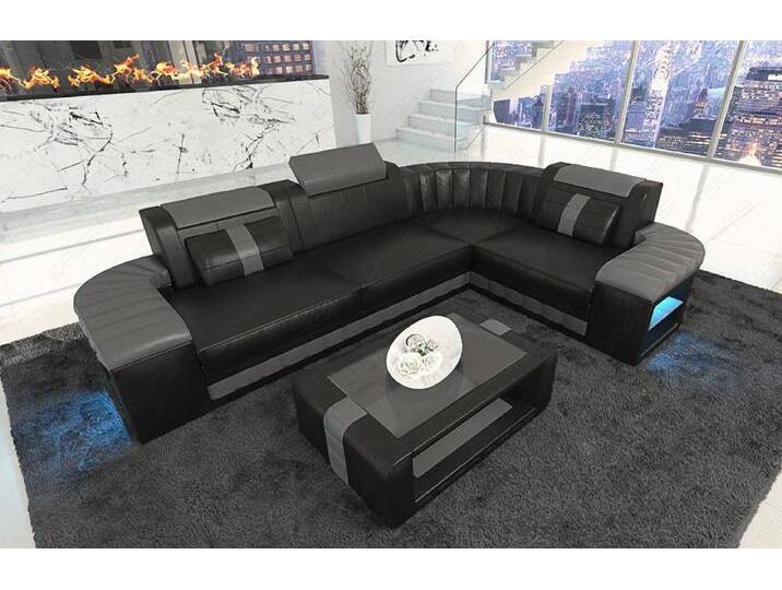Sofa Dreams Ecksofa Ledersofa Bergamo L Form Mini, Designersofa, Sofa mit Beleuchtung, grau schwarz, Schwarz-Grau von sofa-dreams