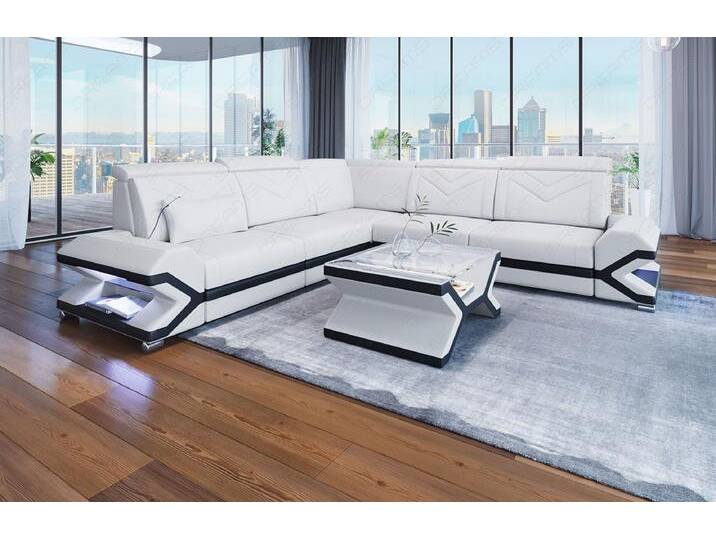 Sofa Dreams Ecksofa Ledersofa Couch Sorrento L Form Sofa Leder, mit LED, Designersofa, schwarz weiß, Mit Bettfunktion-RGB-LED-Beleuchtung Sofa Dreams Ecksofa Ledersofa Couch Sorrento L Form Sofa Leder, mit LED, Designersofa, schwarz weiß, Mit Bettfunktion-RGB-LED-Beleuchtung von sofa-dreams