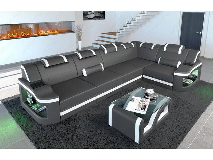 Sofa Dreams Ecksofa Ledersofa Padua L Form Mini, Designersofa, Sofa mit Licht und USB, grau, Grau-Weiss von sofa-dreams
