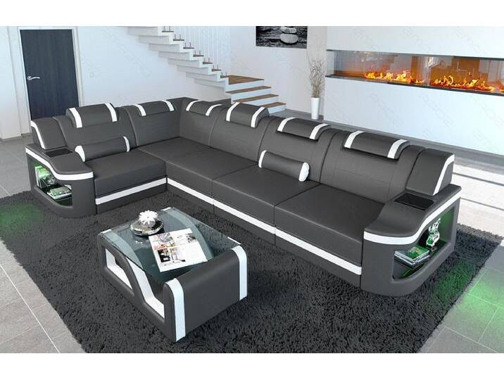 Sofa Dreams Ecksofa Ledersofa Padua L Form Mini, Designersofa, Sofa mit Licht und USB, grau, Grau-Weiss von sofa-dreams