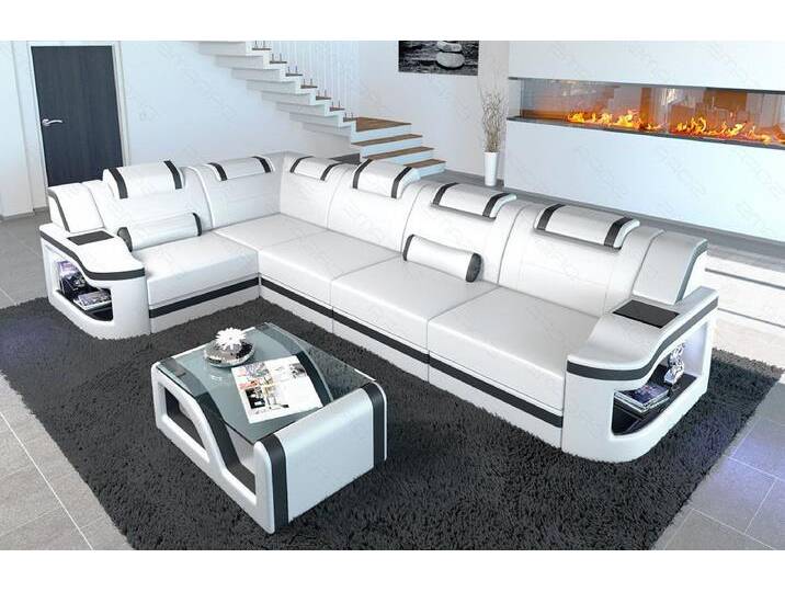 Sofa Dreams Ecksofa Ledersofa Padua L Form Mini, Designersofa, Sofa mit Licht und USB, schwarz weiß, Weiss-Schwarz Sofa Dreams Ecksofa Ledersofa Padua L Form Mini, Designersofa, Sofa mit Licht und USB, schwarz weiß, Weiss-Schwarz von sofa-dreams