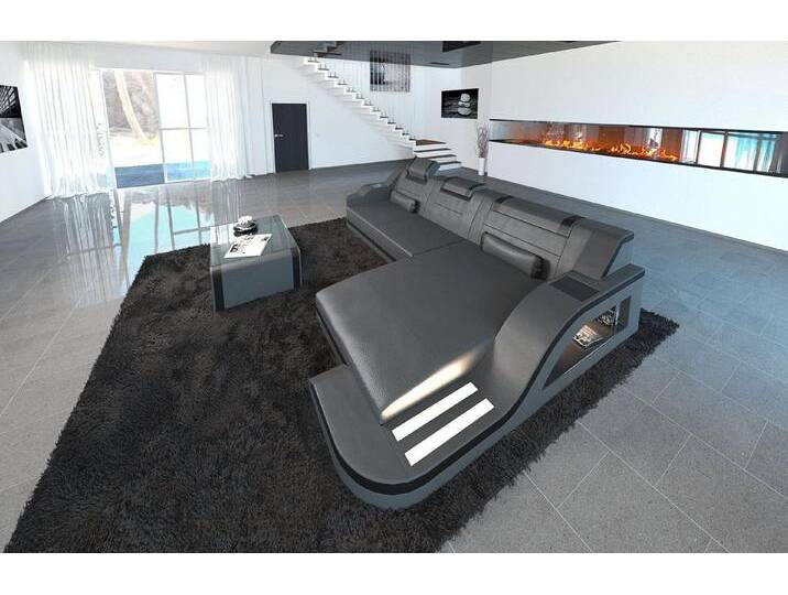 Sofa Dreams Ecksofa Ledersofa Palermo L Form Leder Sofa Leder, Couch, mit LED, Designersofa, grau schwarz, Ohne Bettfunktion-RGB-LED-Beleuchtung von sofa-dreams