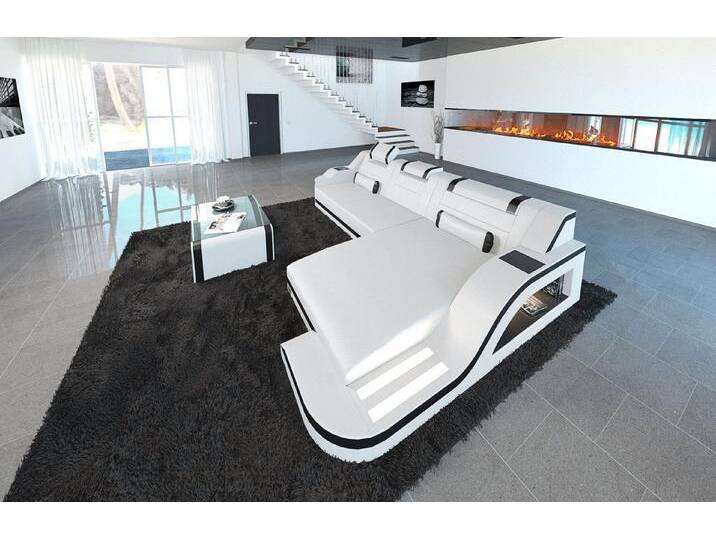 Sofa Dreams Ecksofa Ledersofa Palermo L Form Leder Sofa Leder, Couch, mit LED, Designersofa, schwarz weiß, Ohne Bettfunktion-RGB-LED-Beleuchtung von sofa-dreams