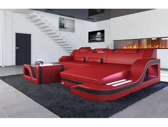 Sofa Dreams Ecksofa Ledersofa Palermo L Form Mini, Designersofa Couch, mit LED Licht & USB Anschluss, rot schwarz, Rot-Schwarz von sofa-dreams