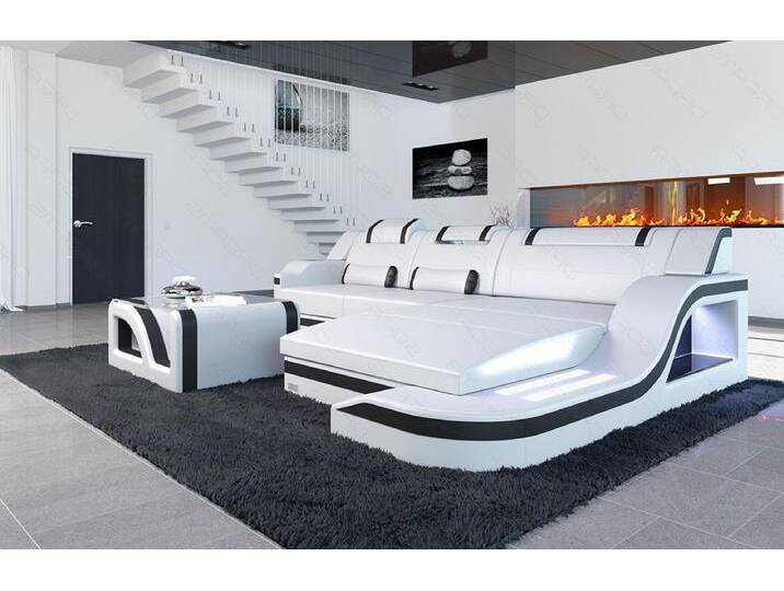 Sofa Dreams Ecksofa Ledersofa Palermo L Form Mini, Designersofa Couch, mit LED Licht & USB Anschluss, schwarz weiß, Weiss-Schwarz von sofa-dreams