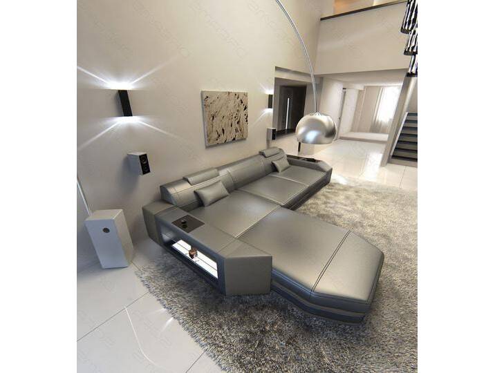 Sofa Dreams Ecksofa Ledersofa Prato L Form Mini, Designersofa, Sofa mit Licht und USB, grau, Grau von sofa-dreams