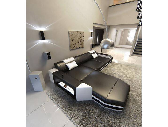 Sofa Dreams Ecksofa Ledersofa Prato L Form Mini, Designersofa, Sofa mit Licht und USB, schwarz, Schwarz-Weiss von sofa-dreams