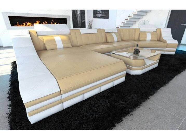 Sofa Dreams Ecksofa Ledersofa Turino Mini C Form, Designersofa, Sofa mit LED Licht und USB Anschluss, beige, Sandbeige-Weiss Sofa Dreams Ecksofa Ledersofa Turino Mini C Form, Designersofa, Sofa mit LED Licht und USB Anschluss, beige, Sandbeige-Weiss von sofa-dreams