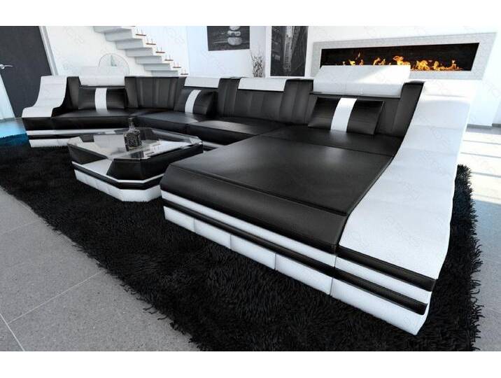 Sofa Dreams Ecksofa Ledersofa Turino Mini C Form, Designersofa, Sofa mit LED Licht und USB Anschluss, schwarz, Schwarz-Weiss von sofa-dreams