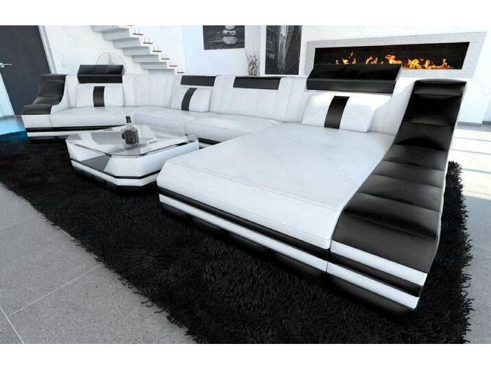 Sofa Dreams Ecksofa Ledersofa Turino Mini C Form, Designersofa, Sofa mit LED Licht und USB Anschluss, schwarz weiß, Weiss-Schwarz Sofa Dreams Ecksofa Ledersofa Turino Mini C Form, Designersofa, Sofa mit LED Licht und USB Anschluss, schwarz weiß, Weiss-Schwarz von sofa-dreams