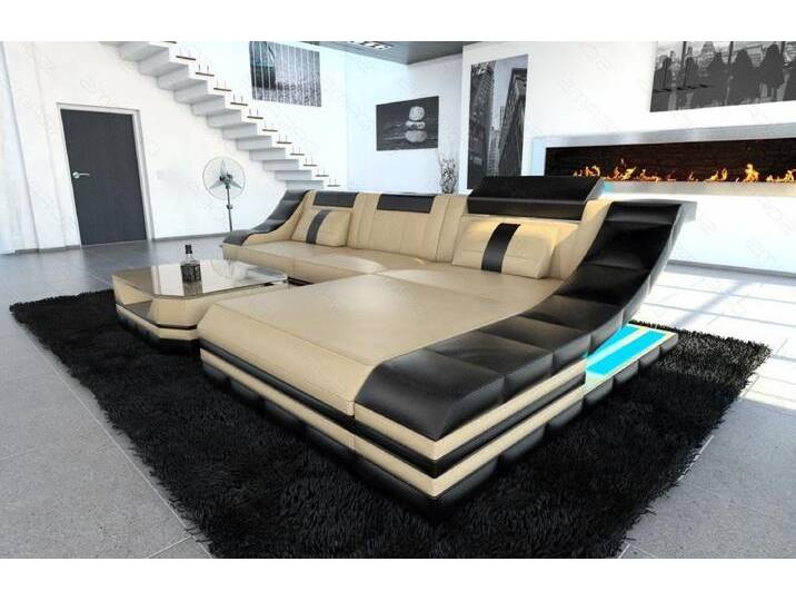 Sofa Dreams Ecksofa Ledersofa Turino Mini L Form, Designersofa, beige schwarz, Sandbeige-Schwarz von sofa-dreams