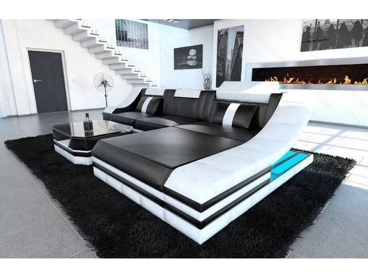 Sofa Dreams Ecksofa Ledersofa Turino Mini L Form, Designersofa, schwarz, Schwarz-Weiss von sofa-dreams