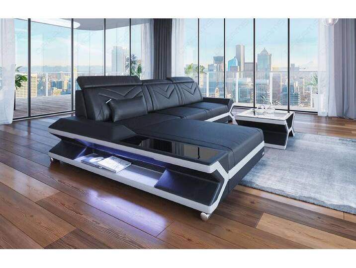Sofa Dreams Ecksofa Napoli L Form Mini Leder, Designersofa, 4-Sitzer, Couch, USB-Anschluss, LED-Beleuchtung, Ottomane, Armlehne, schwarz von sofa-dreams