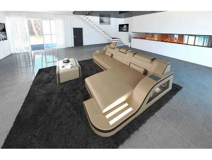 Sofa Dreams Ecksofa Palermo L Form Leder Sofa, Couch, mit LED, Designersofa, beige braun goldfarben, Mit Bettfunktion, sandbeige-braun Sofa Dreams Ecksofa Palermo L Form Leder Sofa, Couch, mit LED, Designersofa, beige braun goldfarben, Mit Bettfunktion, sandbeige-braun von sofa-dreams