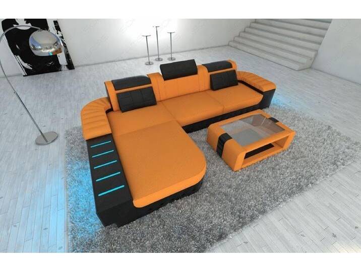 Sofa Dreams Ecksofa Polster Sofa Stoff Bellagio L Form Stoffsofa Couch, mit LED, Designersofa, orange schwarz, Mit Bettfunktion-RGB-LED-Beleuchtung von sofa-dreams