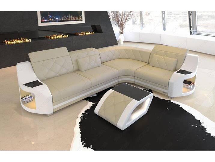 Sofa Dreams Ecksofa Sofa Genua Mini Leder L Form, Designersofa, Ledersofa mit Licht und USB von sofa-dreams