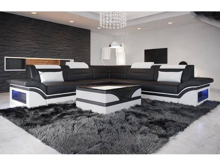 Sofa Dreams Ecksofa Sofa Leder Brianza L Form Ledersofa, Couch, mit LED, Designersofa, schwarz, Mit Bettfunktion-RGB-LED-Beleuchtung, schwarz-weiß Sofa Dreams Ecksofa Sofa Leder Brianza L Form Ledersofa, Couch, mit LED, Designersofa, schwarz, Mit Bettfunktion-RGB-LED-Beleuchtung, schwarz-weiß von sofa-dreams