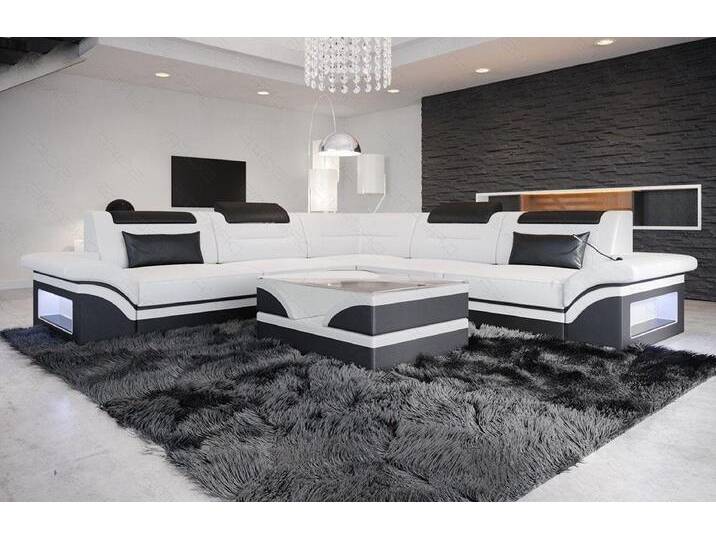Sofa Dreams Ecksofa Sofa Leder Brianza L Form Ledersofa, Couch, mit LED, Designersofa, schwarz weiß, Ohne Bettfunktion-RGB-LED-Beleuchtung von sofa-dreams