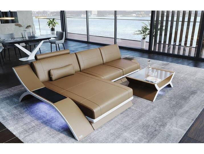 Sofa Dreams Ecksofa Sofa Leder Calabria L Form Ledersofa, Couch, mit LED Beleuchtung, USB Anschluss und Multifunktions-Console, beige goldfarben Sofa Dreams Ecksofa Sofa Leder Calabria L Form Ledersofa, Couch, mit LED Beleuchtung, USB Anschluss und Multifunktions-Console, beige goldfarben von sofa-dreams
