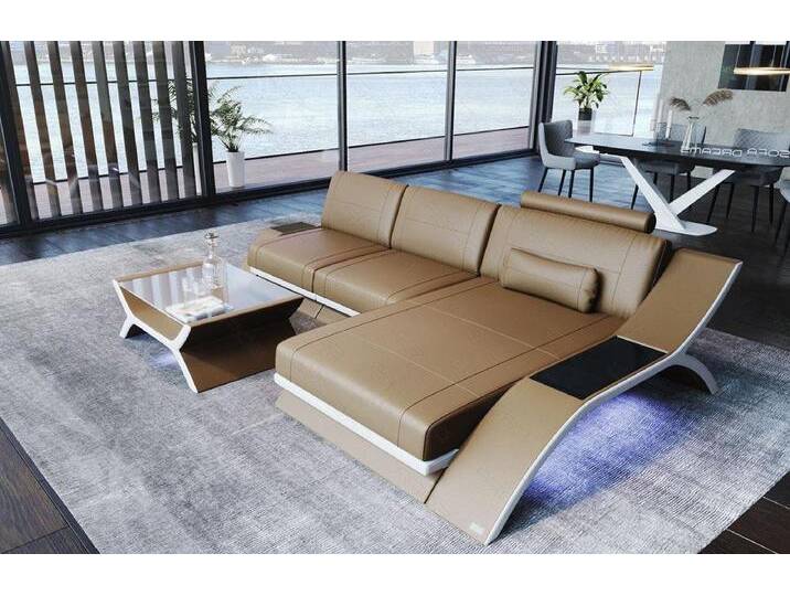 Sofa Dreams Ecksofa Sofa Leder Calabria L Form Ledersofa, Couch, mit LED Beleuchtung, USB Anschluss und Multifunktions-Console, beige goldfarben Sofa Dreams Ecksofa Sofa Leder Calabria L Form Ledersofa, Couch, mit LED Beleuchtung, USB Anschluss und Multifunktions-Console, beige goldfarben von sofa-dreams