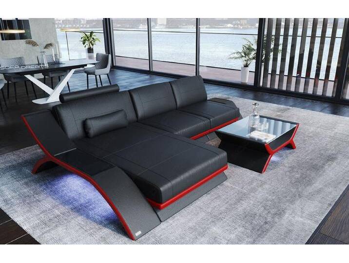 Sofa Dreams Ecksofa Sofa Leder Calabria L Form Ledersofa, Couch, mit LED Beleuchtung, USB Anschluss und Multifunktions-Console, rot schwarz Sofa Dreams Ecksofa Sofa Leder Calabria L Form Ledersofa, Couch, mit LED Beleuchtung, USB Anschluss und Multifunktions-Console, rot schwarz von sofa-dreams