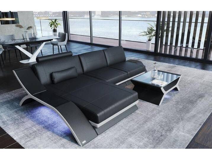 Sofa Dreams Ecksofa Sofa Leder Calabria L Form Ledersofa, Couch, mit LED Beleuchtung, USB Anschluss und Multifunktions-Console, schwarz, schwarz-weiß Sofa Dreams Ecksofa Sofa Leder Calabria L Form Ledersofa, Couch, mit LED Beleuchtung, USB Anschluss und Multifunktions-Console, schwarz, schwarz-weiß von sofa-dreams