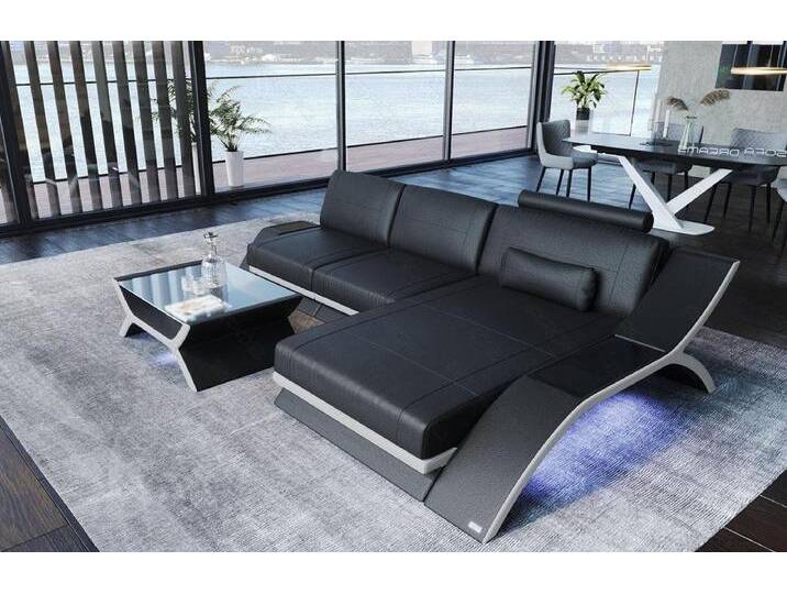 Sofa Dreams Ecksofa Sofa Leder Calabria L Form Ledersofa, Couch, mit LED Beleuchtung, USB Anschluss und Multifunktions-Console, schwarz, schwarz-weiß Sofa Dreams Ecksofa Sofa Leder Calabria L Form Ledersofa, Couch, mit LED Beleuchtung, USB Anschluss und Multifunktions-Console, schwarz, schwarz-weiß von sofa-dreams