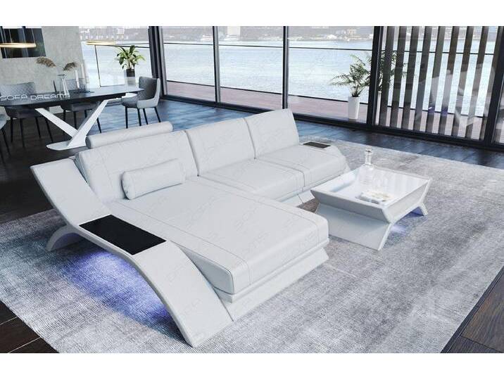 Sofa Dreams Ecksofa Sofa Leder Calabria L Form Ledersofa, Couch, mit LED Beleuchtung, USB Anschluss und Multifunktions-Console, weiß, weiß Sofa Dreams Ecksofa Sofa Leder Calabria L Form Ledersofa, Couch, mit LED Beleuchtung, USB Anschluss und Multifunktions-Console, weiß, weiß von sofa-dreams