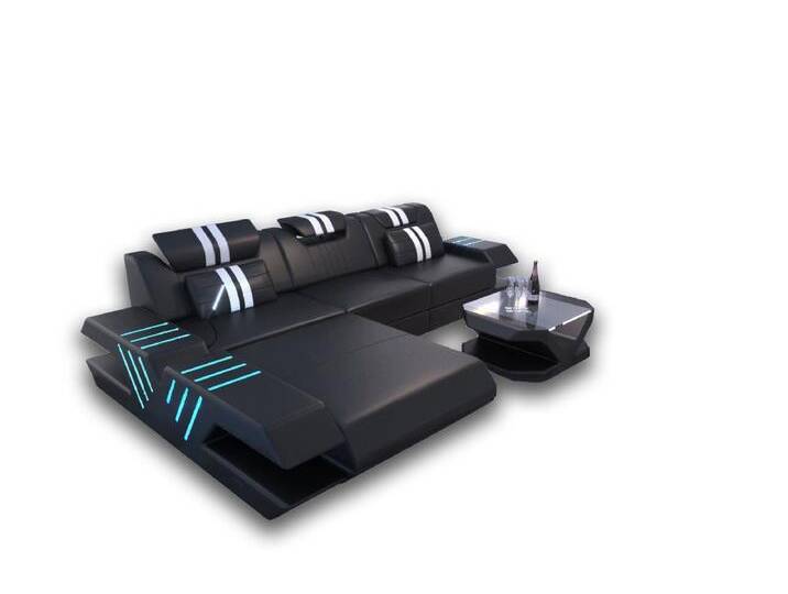 Sofa Dreams Ecksofa Sofa Leder Ledercouch Venedig L Form Ledersofa, Couch, mit LED, Designersofa, schwarz, Ohne Bettfunktion-RGB-LED-Beleuchtung von sofa-dreams