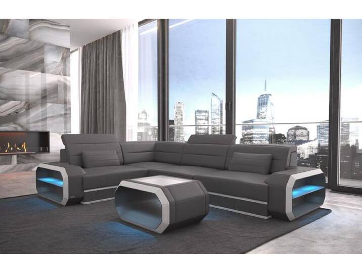 Sofa Dreams Ecksofa Sofa Leder Ledercouch Verona L Form Ledersofa, Couch, mit LED, Designersofa, grau, Mit Bettfunktion-RGB-LED-Beleuchtung, grau-weiß Sofa Dreams Ecksofa Sofa Leder Ledercouch Verona L Form Ledersofa, Couch, mit LED, Designersofa, grau, Mit Bettfunktion-RGB-LED-Beleuchtung, grau-weiß von sofa-dreams