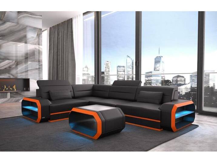 Sofa Dreams Ecksofa Sofa Leder Ledercouch Verona L Form Ledersofa, Couch, mit LED, Designersofa, orange schwarz, Ohne Bettfunktion-RGB-LED-Beleuchtung Sofa Dreams Ecksofa Sofa Leder Ledercouch Verona L Form Ledersofa, Couch, mit LED, Designersofa, orange schwarz, Ohne Bettfunktion-RGB-LED-Beleuchtung von sofa-dreams