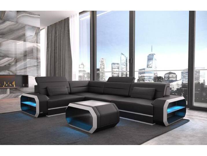 Sofa Dreams Ecksofa Sofa Leder Ledercouch Verona L Form Ledersofa, Couch, mit LED, Designersofa, schwarz, Ohne Bettfunktion-RGB-LED-Beleuchtung von sofa-dreams