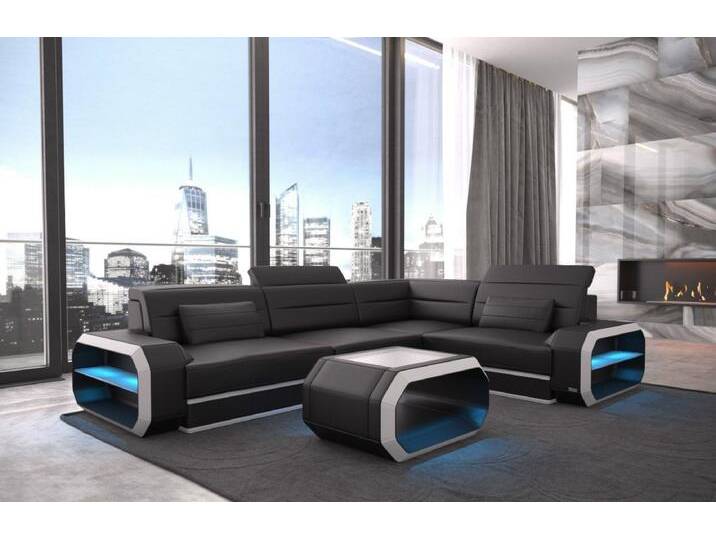 Sofa Dreams Ecksofa Sofa Leder Ledercouch Verona L Form Ledersofa, Couch, mit LED, wahlweise mit Bettfunktion als Schlafsofa, Designersofa von sofa-dreams