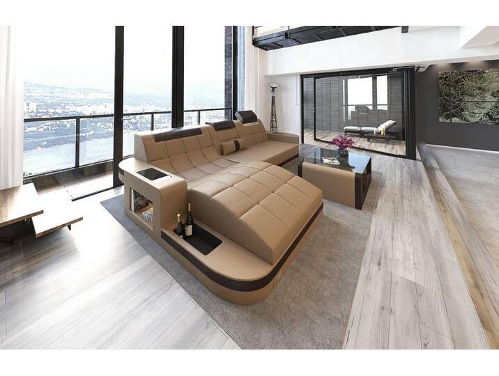 Sofa Dreams Ecksofa Sofa Leder Ledercouch Wave L Form Ledersofa, Couch von sofa-dreams