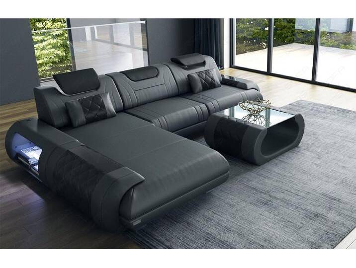 Sofa Dreams Ecksofa Sofa Leder Rimini L Form Ledersofa Ledercouch, Couch, mit LED, Designersofa, grau schwarz, Ohne Bettfunktion-RGB-LED-Beleuchtung von sofa-dreams