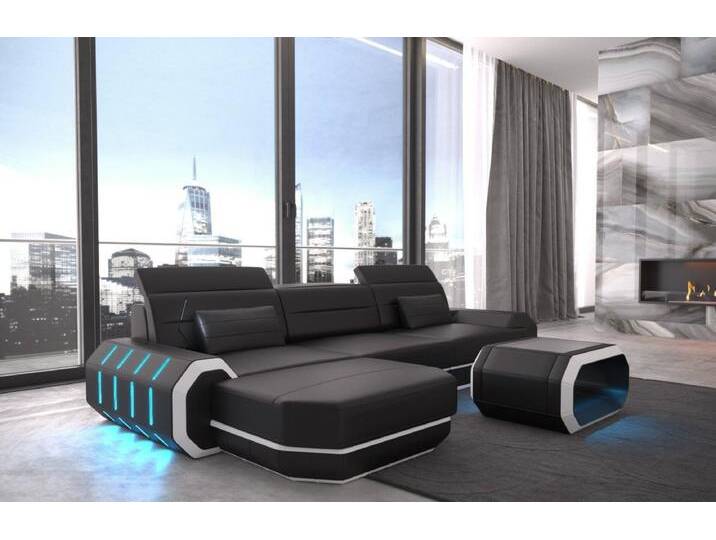 Sofa Dreams Ecksofa Sofa Ledersofa Roma L Form Leder Sofa Ledercouch, Couch, mit LED, Designersofa, schwarz, Ohne Bettfunktion-RGB-LED-Beleuchtung von sofa-dreams