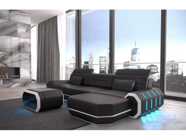 Sofa Dreams Ecksofa Sofa Ledersofa Roma L Form Leder Sofa Ledercouch, Couch, mit LED, wahlweise mit Bettfunktion als Schlafsofa, Designersofa von sofa-dreams