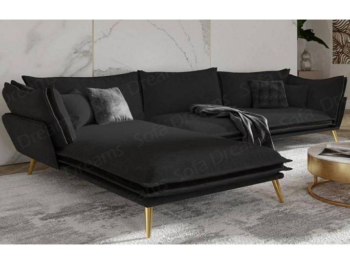 Sofa Dreams Ecksofa Stoff Design Polster Samtsofa Lobos L Form Stoffsofa, Loungesofa, schwarz, Schwarz-Gold von sofa-dreams