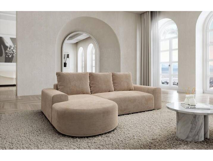 Sofa Dreams Ecksofa Stoff Ecksofa Gomera L Form kurz, Ottomane, Zierkissen, L-kurz Form, Ecksofa, beige, Samt-Beige von sofa-dreams