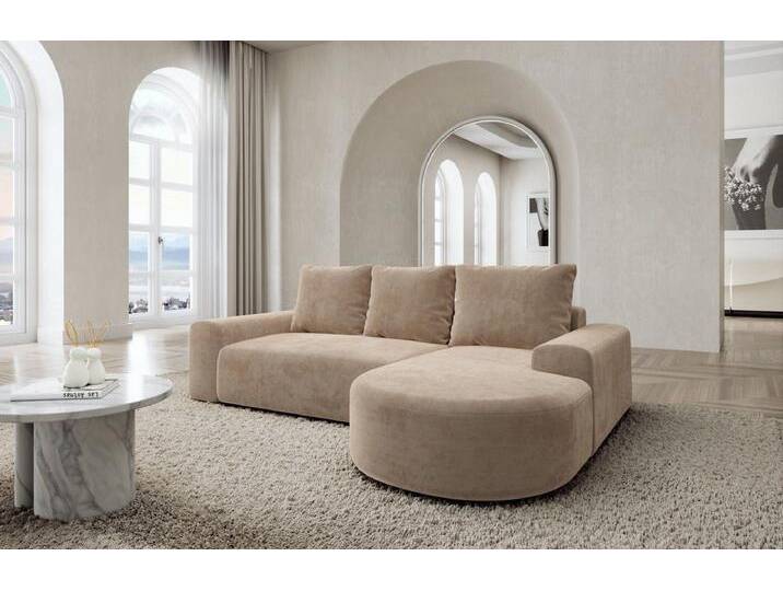 Sofa Dreams Ecksofa Stoff Ecksofa Gomera L Form kurz, Ottomane, Zierkissen, L-kurz Form, Ecksofa, beige, Samt-Beige von sofa-dreams