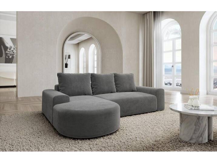 Sofa Dreams Ecksofa Stoff Ecksofa Gomera L Form kurz, Ottomane, Zierkissen, L-kurz Form, Ecksofa, grau, Samt-Dunkelgrau von sofa-dreams