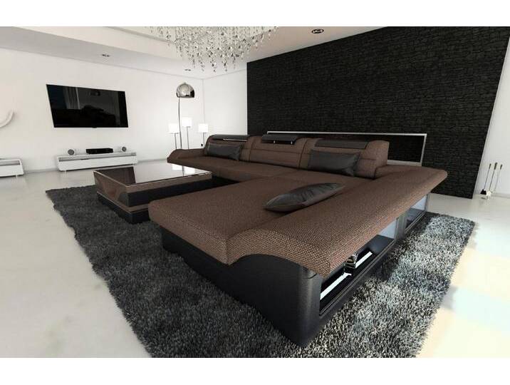 Sofa Dreams Ecksofa Stoffsofa Couch Stoff Polstersofa Monza L Form, mit LED, ausziehbare Bettfunktion, Designersofa von sofa-dreams