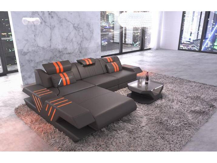 Sofa Dreams Ecksofa Venedig L Form Leder, 4-Sitzer, Ledercouch, Ottomane, USB, grau, Mit Bettfunktion, Grau-Orange Sofa Dreams Ecksofa Venedig L Form Leder, 4-Sitzer, Ledercouch, Ottomane, USB, grau, Mit Bettfunktion, Grau-Orange von sofa-dreams