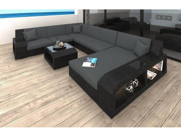 Sofa Dreams Gartenlounge-Set Rattan Couch Matera XXL Grau 6-Sitzer Ottomane LED, U Form Loungesofa, grau von sofa-dreams
