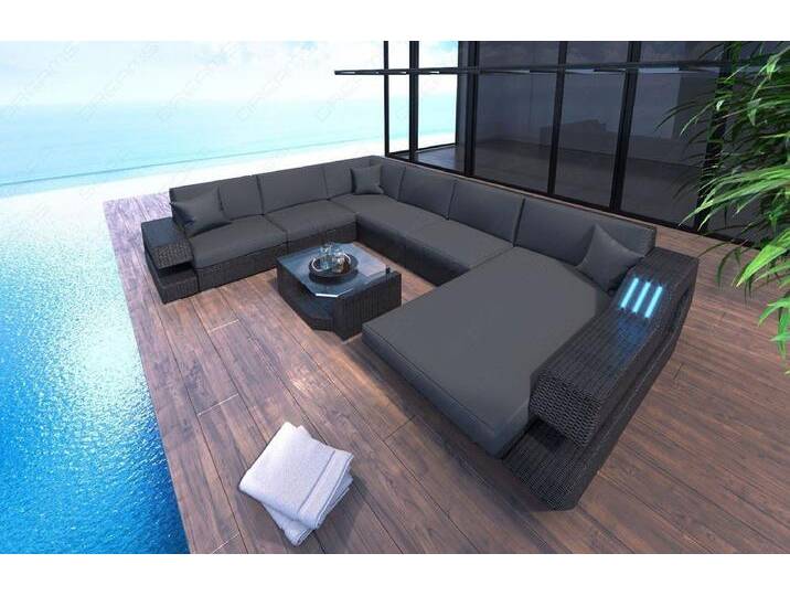 Sofa Dreams Gartenlounge-Set Rattan Sofa Ravenna XXL mit LED, (Rattan-Sofa, mit Ottomane), inkl. Auflagen mit bequemer Polsterung von sofa-dreams