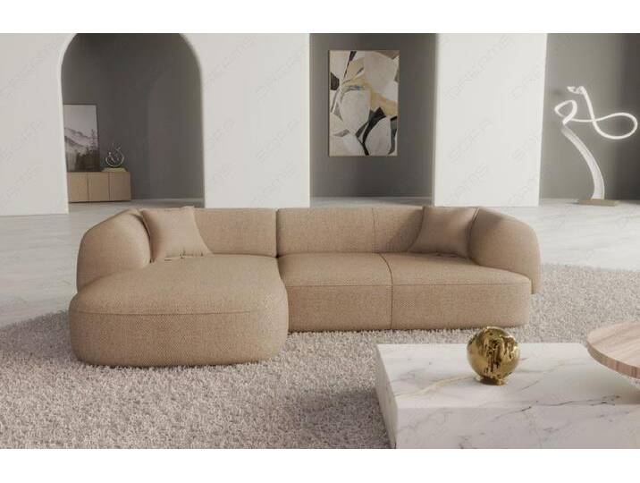 Sofa Dreams Loungesofa Design Ecksofa Malaga L Form, Ottomane 4-Sitzer versch. Stoffbezüge, Webstoff-Camel von sofa-dreams
