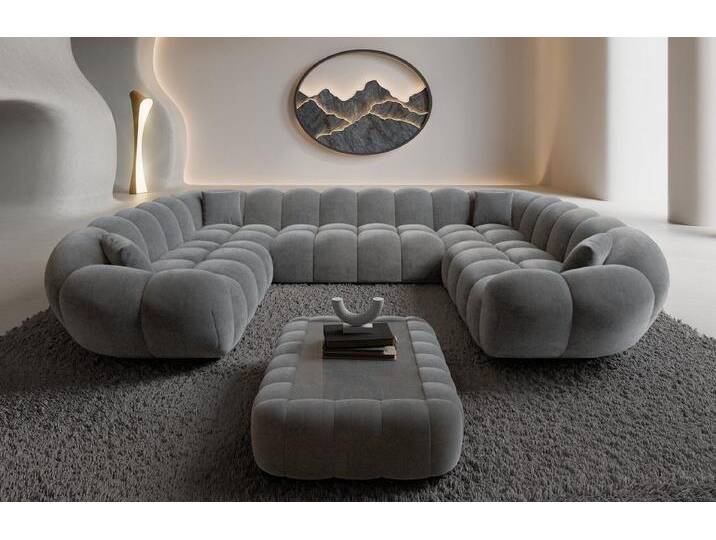 Sofa Dreams Loungesofa Maleron XXL Panorama Design Couch, Stoff Wohnlandschaft, 6-Sitzer, Sofa, Samtstoff Bezug in Dunkelgrau, grau, Samt-Dunkelgrau von sofa-dreams