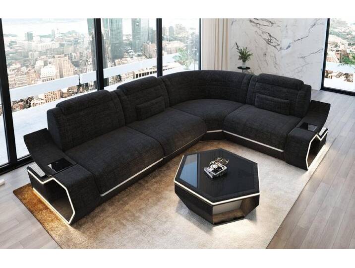 Sofa Dreams Polsterecke Pescara L Form Ecksofa, 4-Sitzer, Strukturstoff Schwarzgrau-Weiß, Ecke rechts, LED, grau schwarz, Schwarzgrau-Weiß von sofa-dreams