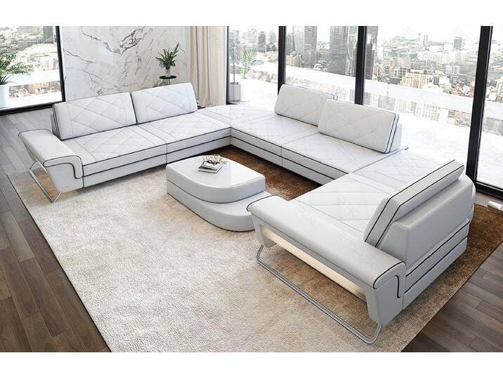 Sofa Dreams Sofa Design Ledersofa Rotello U Form Luxus Leder Sofa, schwarz weiß, Mit Multifunktionskonsole, weiß-schwarz von sofa-dreams