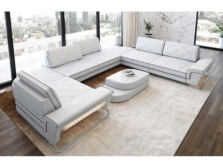 Sofa Dreams Sofa Design Ledersofa Rotello U Form Luxus Leder Sofa, schwarz weiß, Mit Multifunktionskonsole, weiß-schwarz Sofa Dreams Sofa Design Ledersofa Rotello U Form Luxus Leder Sofa, schwarz weiß, Mit Multifunktionskonsole, weiß-schwarz von sofa-dreams